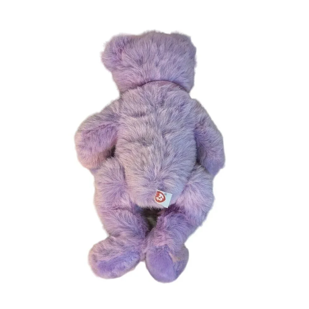 Ty Beanie  Buddies Purple Teddy Bear With‎ Ribbon 14